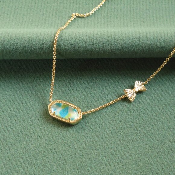 Kendra Scott Elisa Necklace Marie Blue Blooming Heirloom Gold - Picture 2 of 3